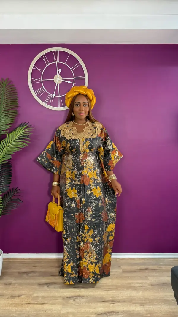 Hadiza Brocade Boubou - Midnight black